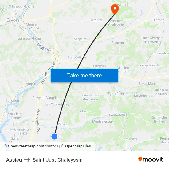 Assieu to Saint-Just-Chaleyssin map