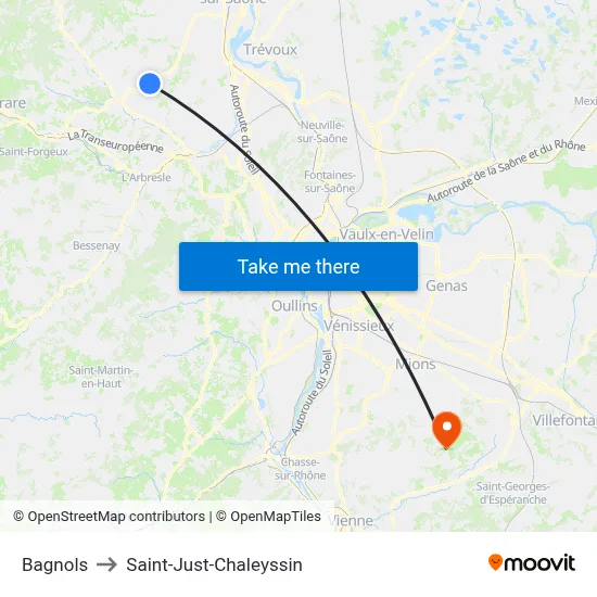 Bagnols to Saint-Just-Chaleyssin map