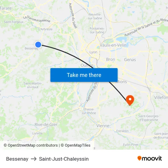 Bessenay to Saint-Just-Chaleyssin map