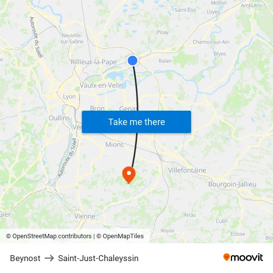 Beynost to Saint-Just-Chaleyssin map