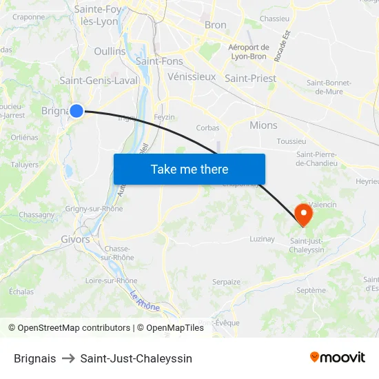 Brignais to Saint-Just-Chaleyssin map