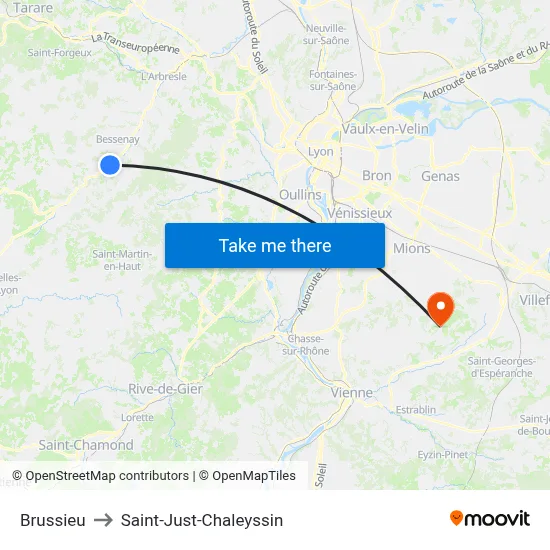 Brussieu to Saint-Just-Chaleyssin map