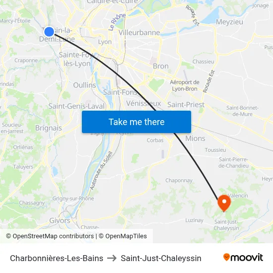 Charbonnières-Les-Bains to Saint-Just-Chaleyssin map
