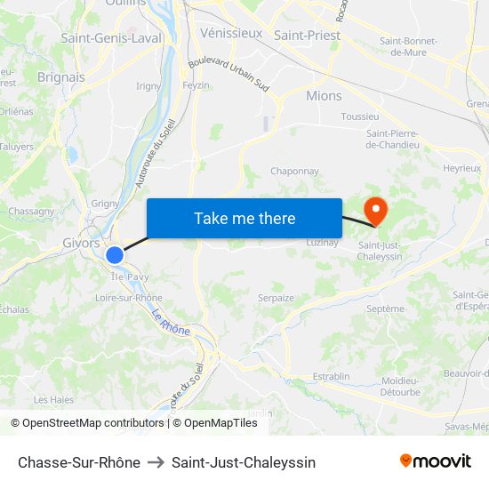 Chasse-Sur-Rhône to Saint-Just-Chaleyssin map