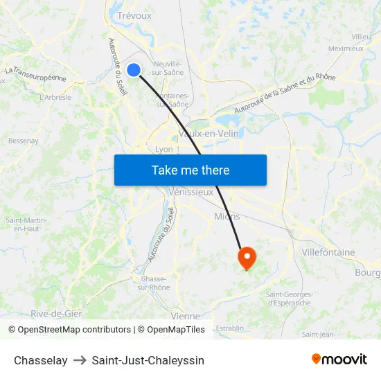 Chasselay to Saint-Just-Chaleyssin map