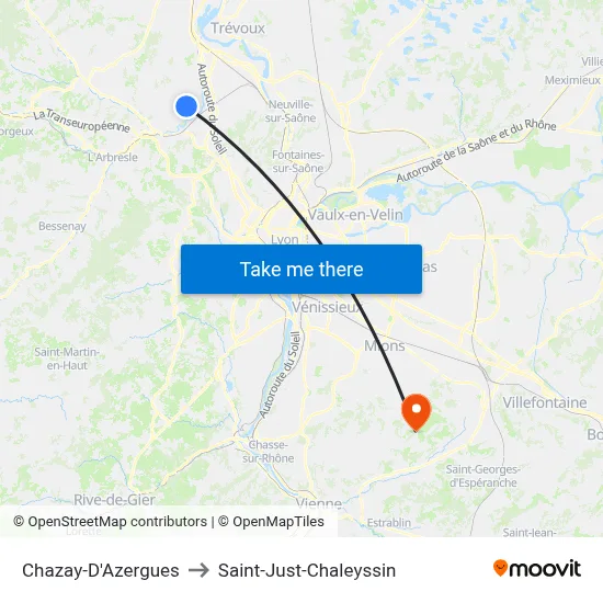Chazay-D'Azergues to Saint-Just-Chaleyssin map