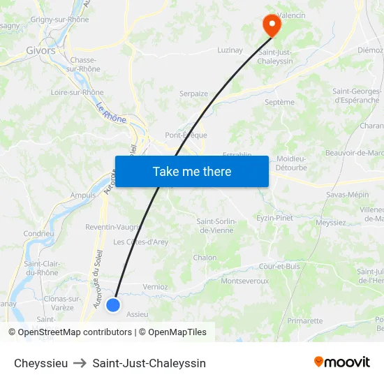 Cheyssieu to Saint-Just-Chaleyssin map