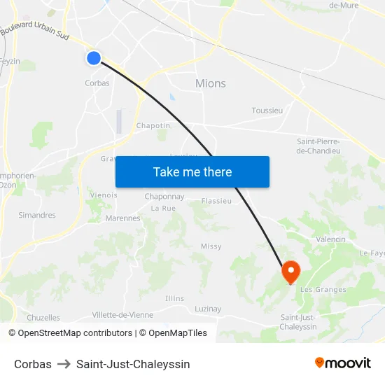 Corbas to Saint-Just-Chaleyssin map
