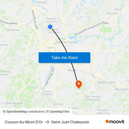 Couzon-Au-Mont-D'Or to Saint-Just-Chaleyssin map
