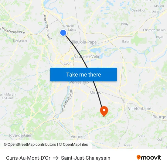 Curis-Au-Mont-D'Or to Saint-Just-Chaleyssin map
