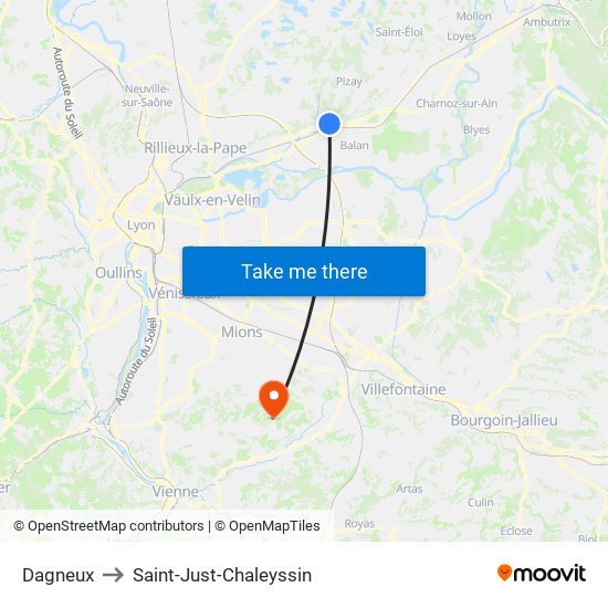 Dagneux to Saint-Just-Chaleyssin map