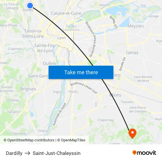 Dardilly to Saint-Just-Chaleyssin map