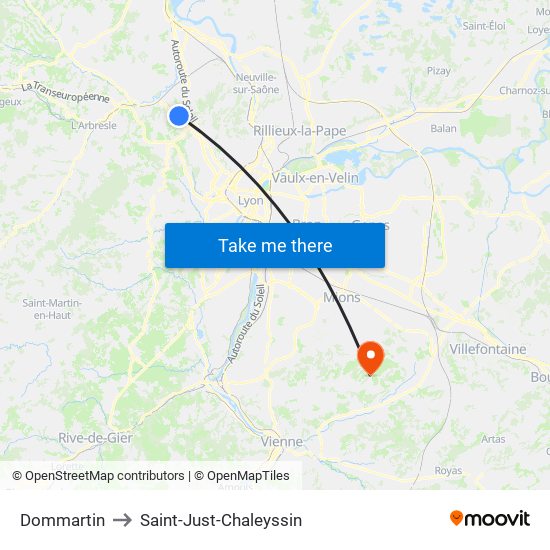 Dommartin to Saint-Just-Chaleyssin map