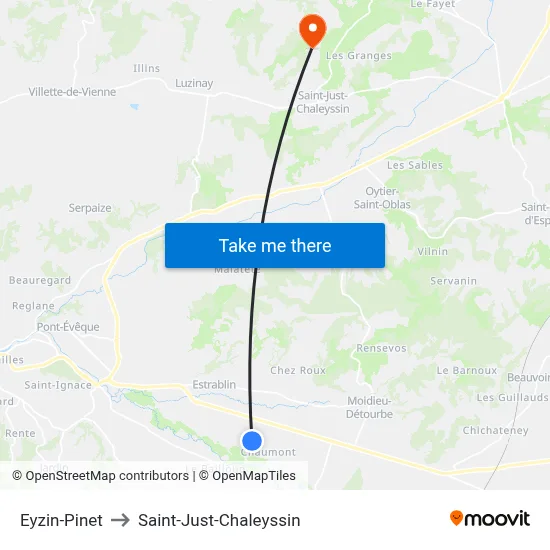 Eyzin-Pinet to Saint-Just-Chaleyssin map