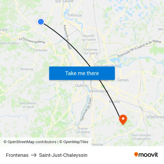 Frontenas to Saint-Just-Chaleyssin map