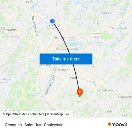 Genay to Saint-Just-Chaleyssin map