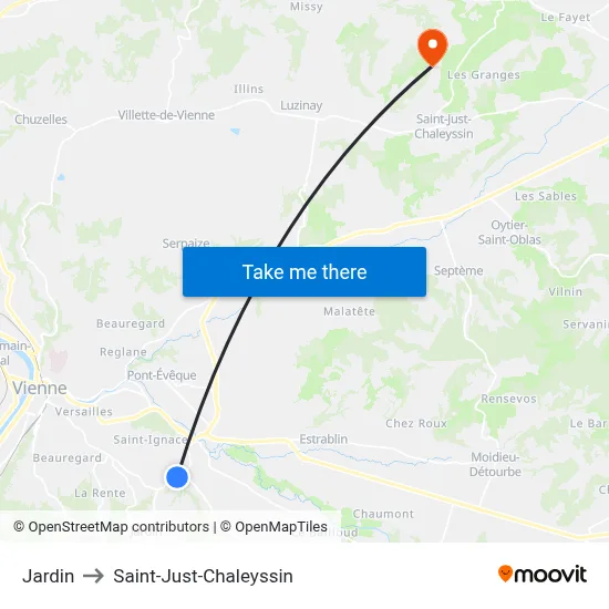 Jardin to Saint-Just-Chaleyssin map