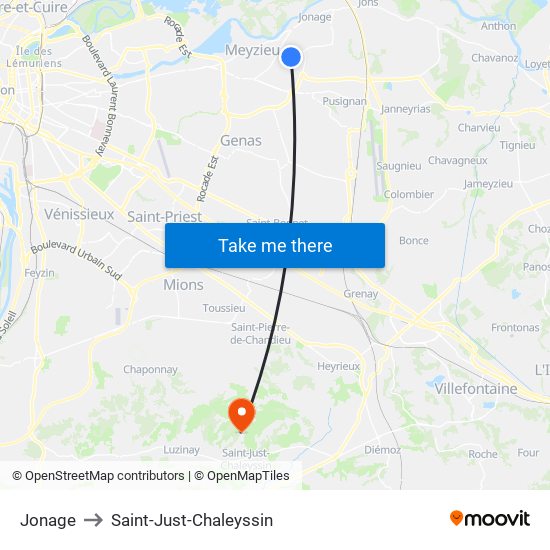 Jonage to Saint-Just-Chaleyssin map