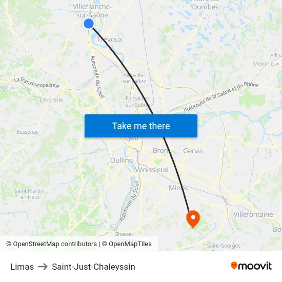 Limas to Saint-Just-Chaleyssin map