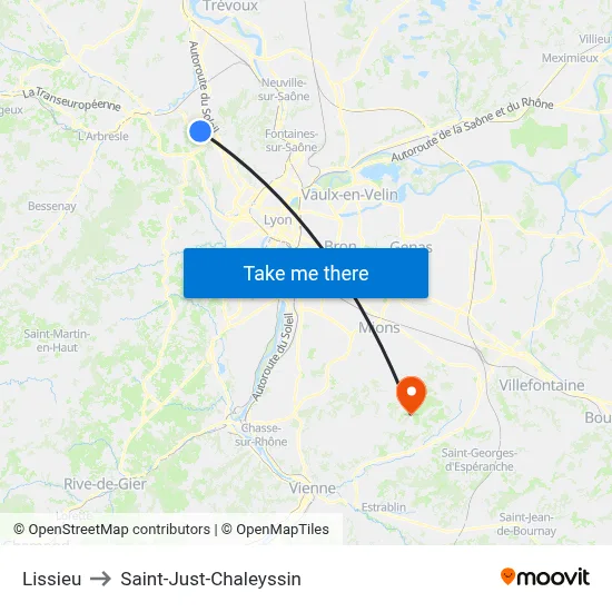 Lissieu to Saint-Just-Chaleyssin map