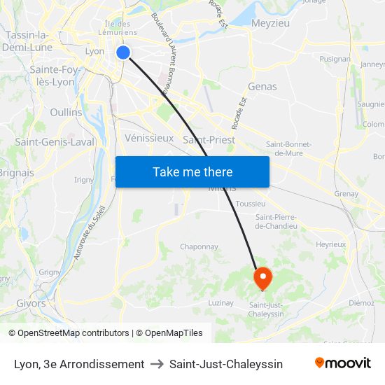 Lyon, 3e Arrondissement to Saint-Just-Chaleyssin map