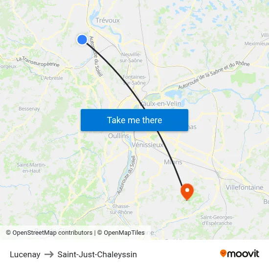 Lucenay to Saint-Just-Chaleyssin map