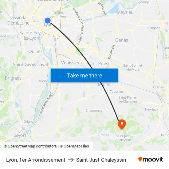Lyon, 1er Arrondissement to Saint-Just-Chaleyssin map