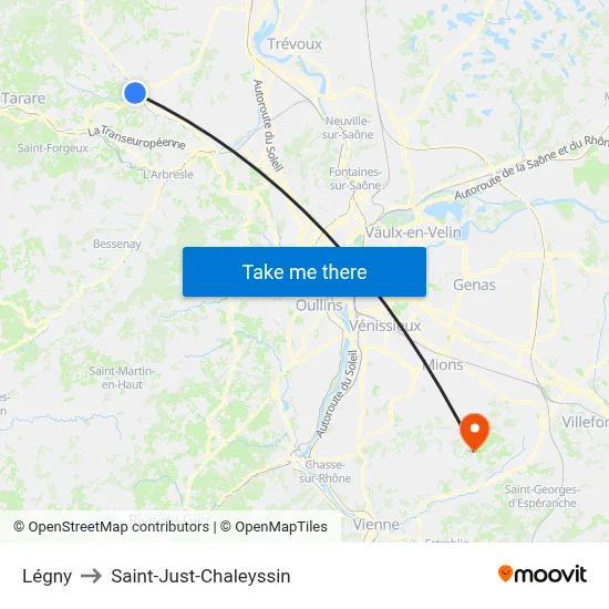 Légny to Saint-Just-Chaleyssin map