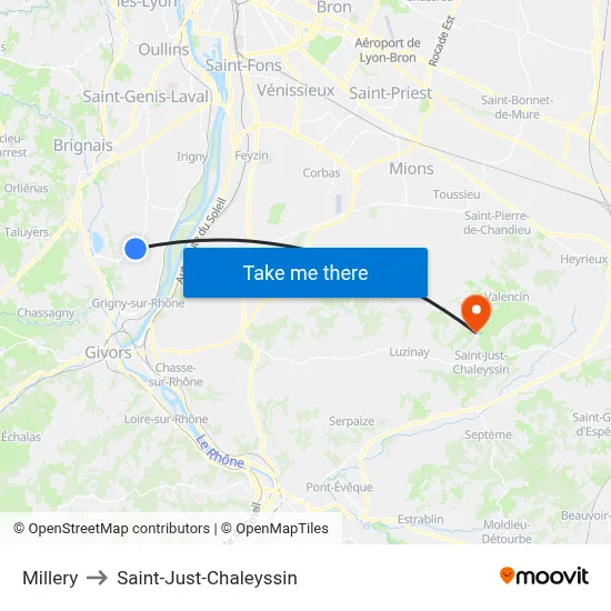Millery to Saint-Just-Chaleyssin map