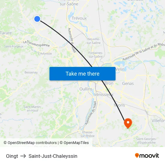 Oingt to Saint-Just-Chaleyssin map