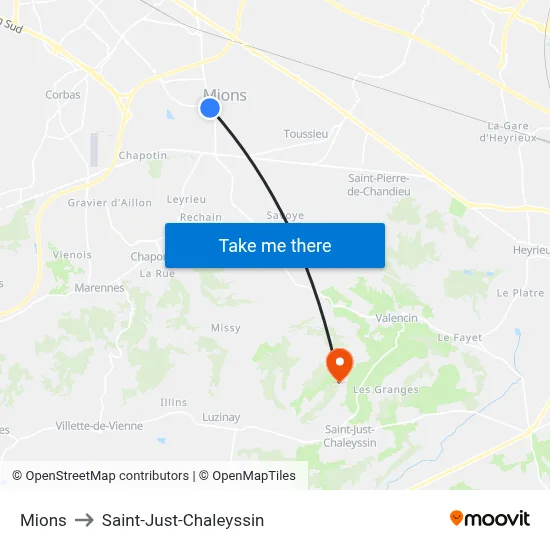 Mions to Saint-Just-Chaleyssin map