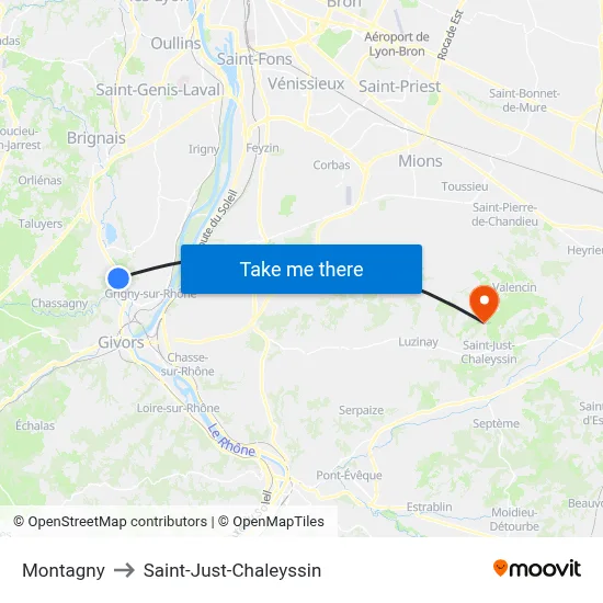 Montagny to Saint-Just-Chaleyssin map