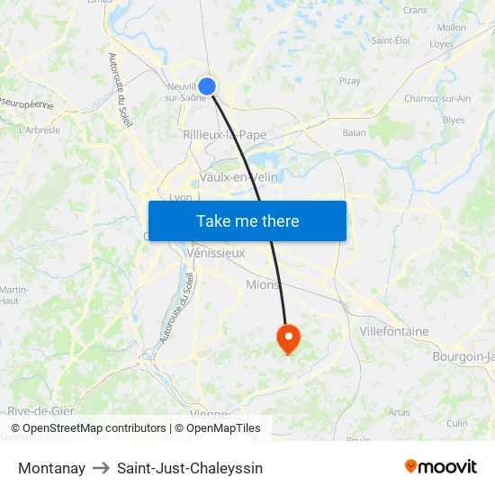 Montanay to Saint-Just-Chaleyssin map