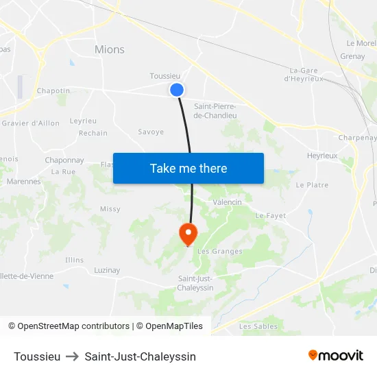 Toussieu to Saint-Just-Chaleyssin map
