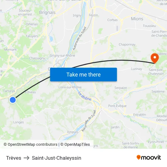 Trèves to Saint-Just-Chaleyssin map