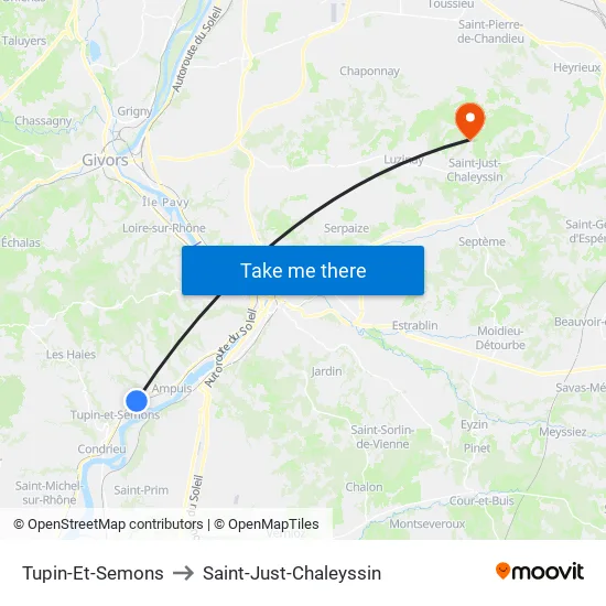 Tupin-Et-Semons to Saint-Just-Chaleyssin map