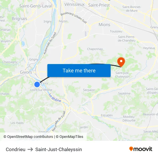 Condrieu to Saint-Just-Chaleyssin map