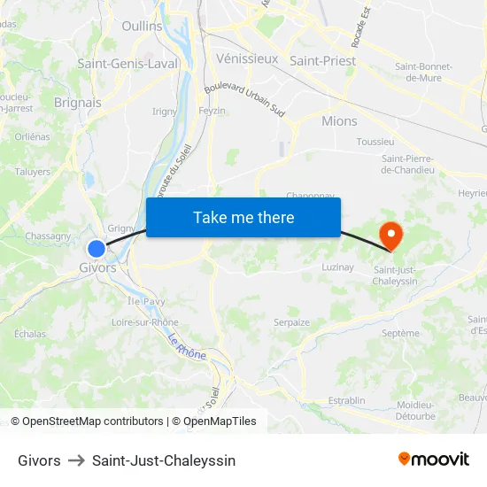 Givors to Saint-Just-Chaleyssin map