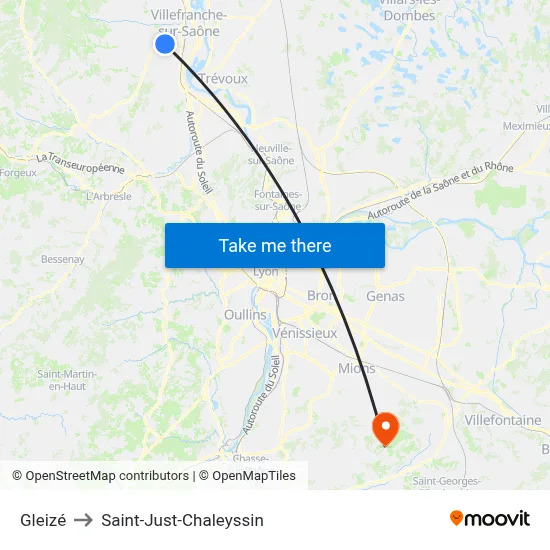 Gleizé to Saint-Just-Chaleyssin map