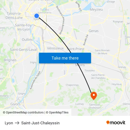 Lyon to Saint-Just-Chaleyssin map