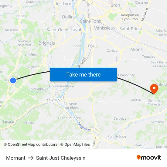 Mornant to Saint-Just-Chaleyssin map