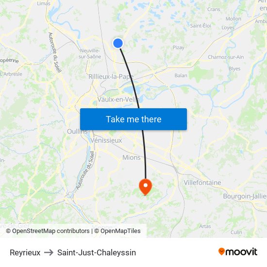 Reyrieux to Saint-Just-Chaleyssin map