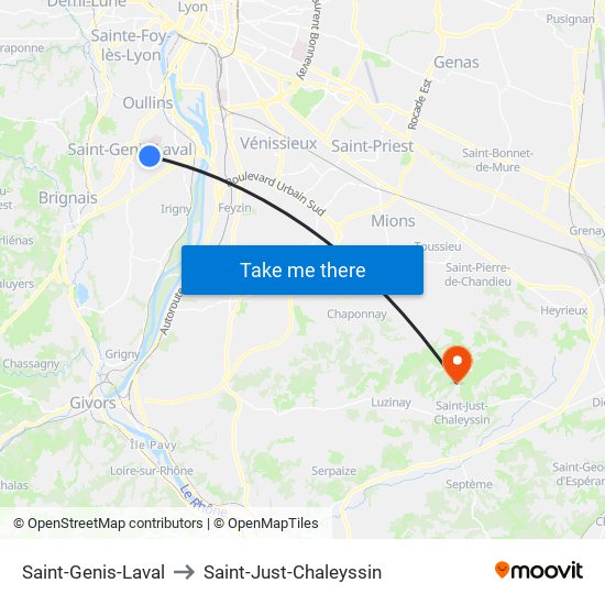 Saint-Genis-Laval to Saint-Just-Chaleyssin map