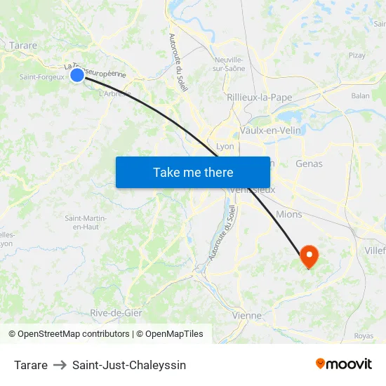 Tarare to Saint-Just-Chaleyssin map