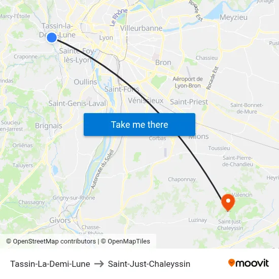 Tassin-La-Demi-Lune to Saint-Just-Chaleyssin map
