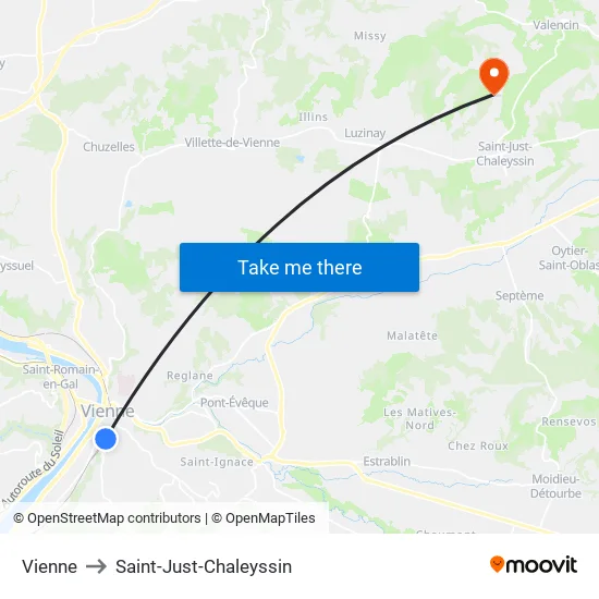 Vienne to Saint-Just-Chaleyssin map