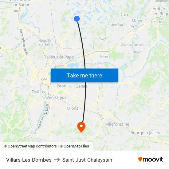 Villars-Les-Dombes to Saint-Just-Chaleyssin map