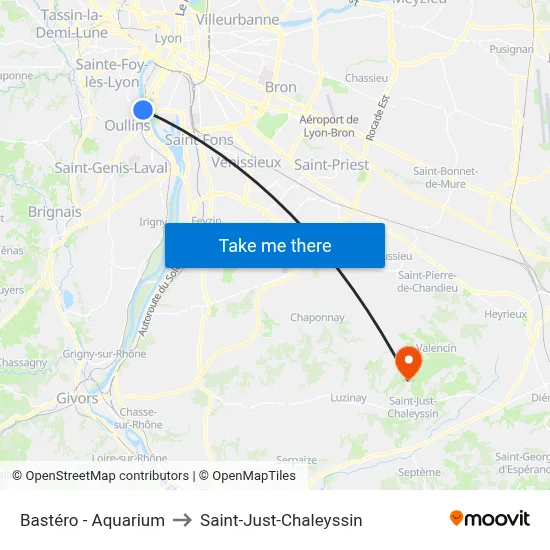 Bastéro - Aquarium to Saint-Just-Chaleyssin map