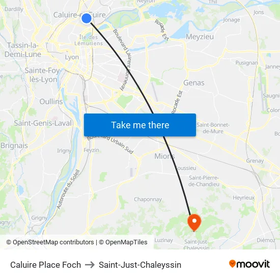 Caluire Place Foch to Saint-Just-Chaleyssin map