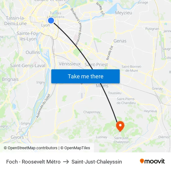 Foch - Roosevelt Métro to Saint-Just-Chaleyssin map